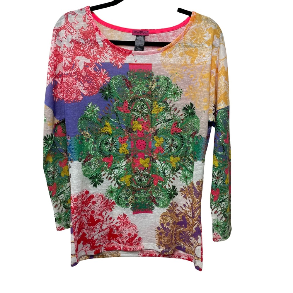 Custo Barcelona Multicolor AOP Floral Geometric Long Sleeve Graphic Top Size 3 M